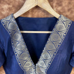 Deep Dive Lush Blue Coloured Silk / Broket Ready to Wear Blouse - kapda Tailor