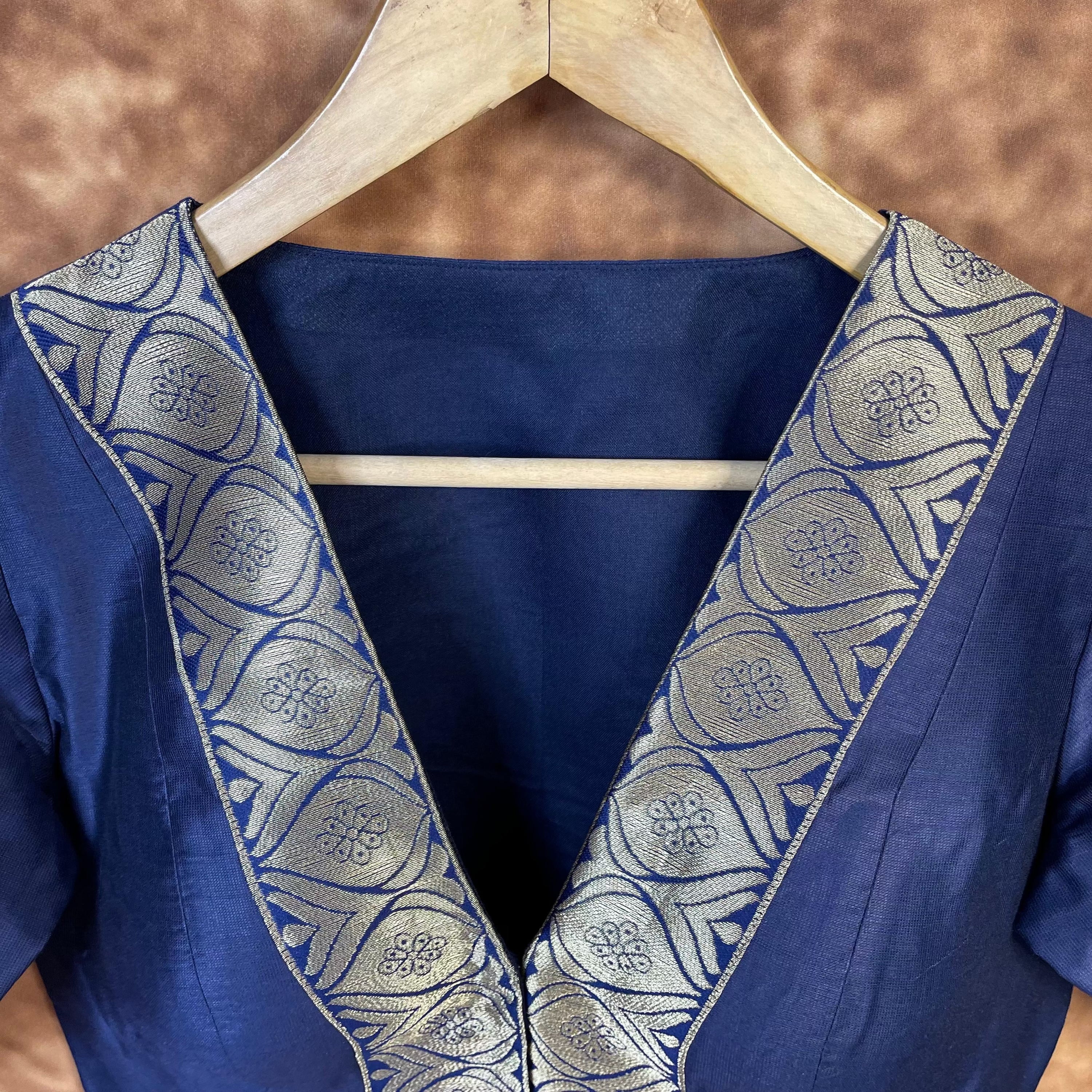Deep Dive Lush Blue Coloured Silk / Broket Ready to Wear Blouse - kapda Tailor