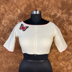 Butterfly Nector Off White Coloured Slub Cotton Ready to Wear Blouse - kapda Tailor