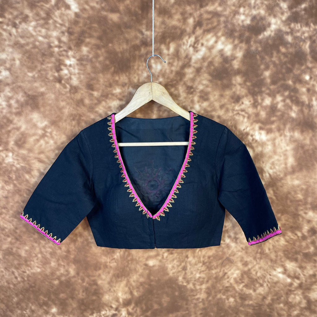 Vivaciously Vibrant Black Coloured Slub Cotton Ready to Wear Blouse - kapda Tailor