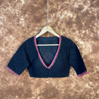 Vivaciously Vibrant Black Coloured Slub Cotton Ready to Wear Blouse - kapda Tailor