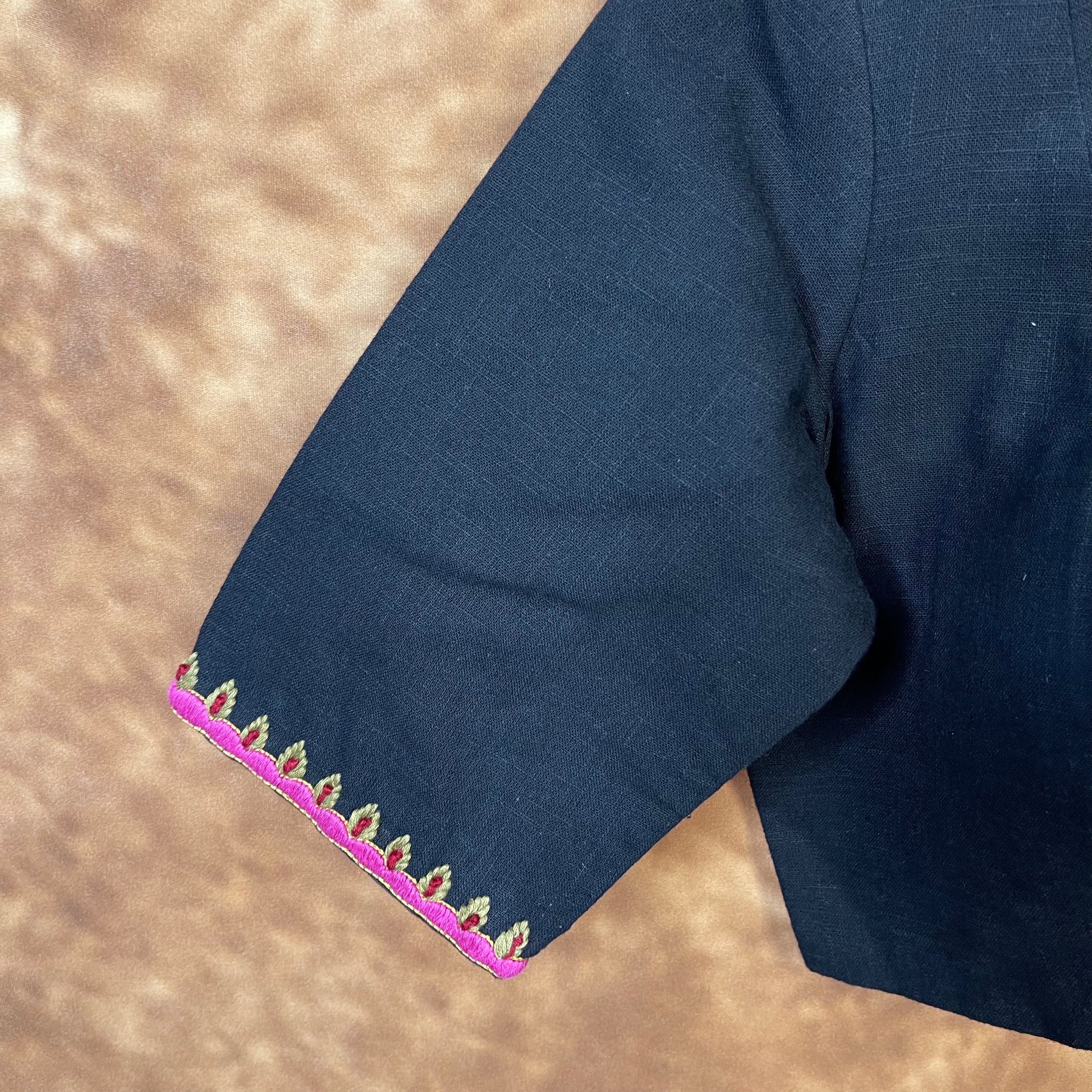 Vivaciously Vibrant Black Coloured Slub Cotton Ready to Wear Blouse - kapda Tailor