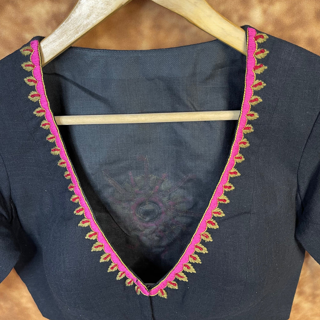 Vivaciously Vibrant Black Coloured Slub Cotton Ready to Wear Blouse - kapda Tailor