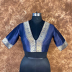 Deep Dive Lush Blue Coloured Silk / Broket Ready to Wear Blouse - kapda Tailor