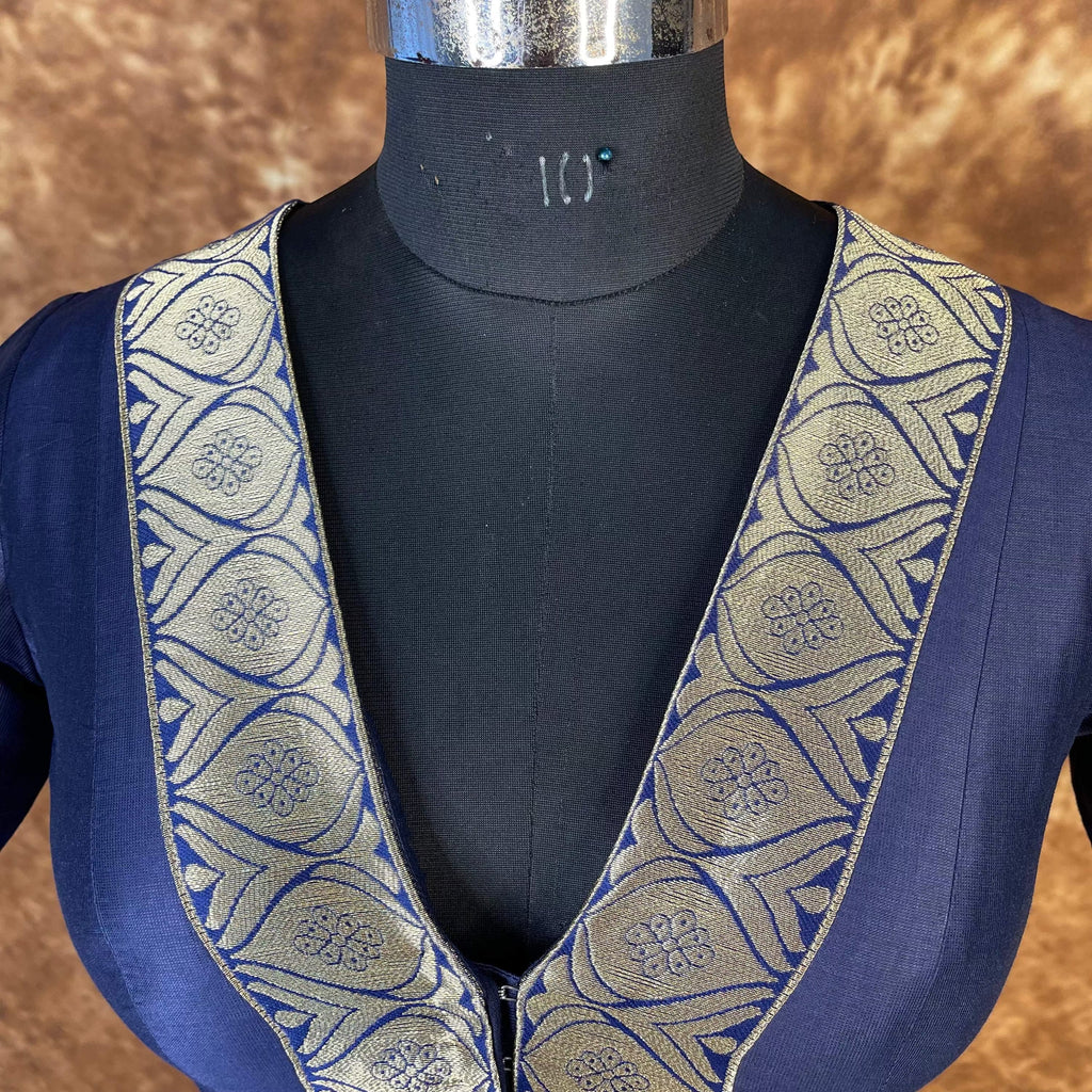 Deep Dive Lush Blue Coloured Silk / Broket Ready to Wear Blouse - kapda Tailor