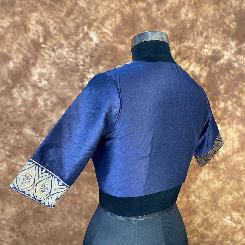 Deep Dive Lush Blue Coloured Silk / Broket Ready to Wear Blouse - kapda Tailor