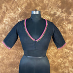 Vivaciously Vibrant Black Coloured Slub Cotton Ready to Wear Blouse - kapda Tailor