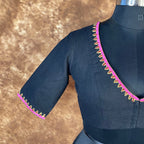 Vivaciously Vibrant Black Coloured Slub Cotton Ready to Wear Blouse - kapda Tailor