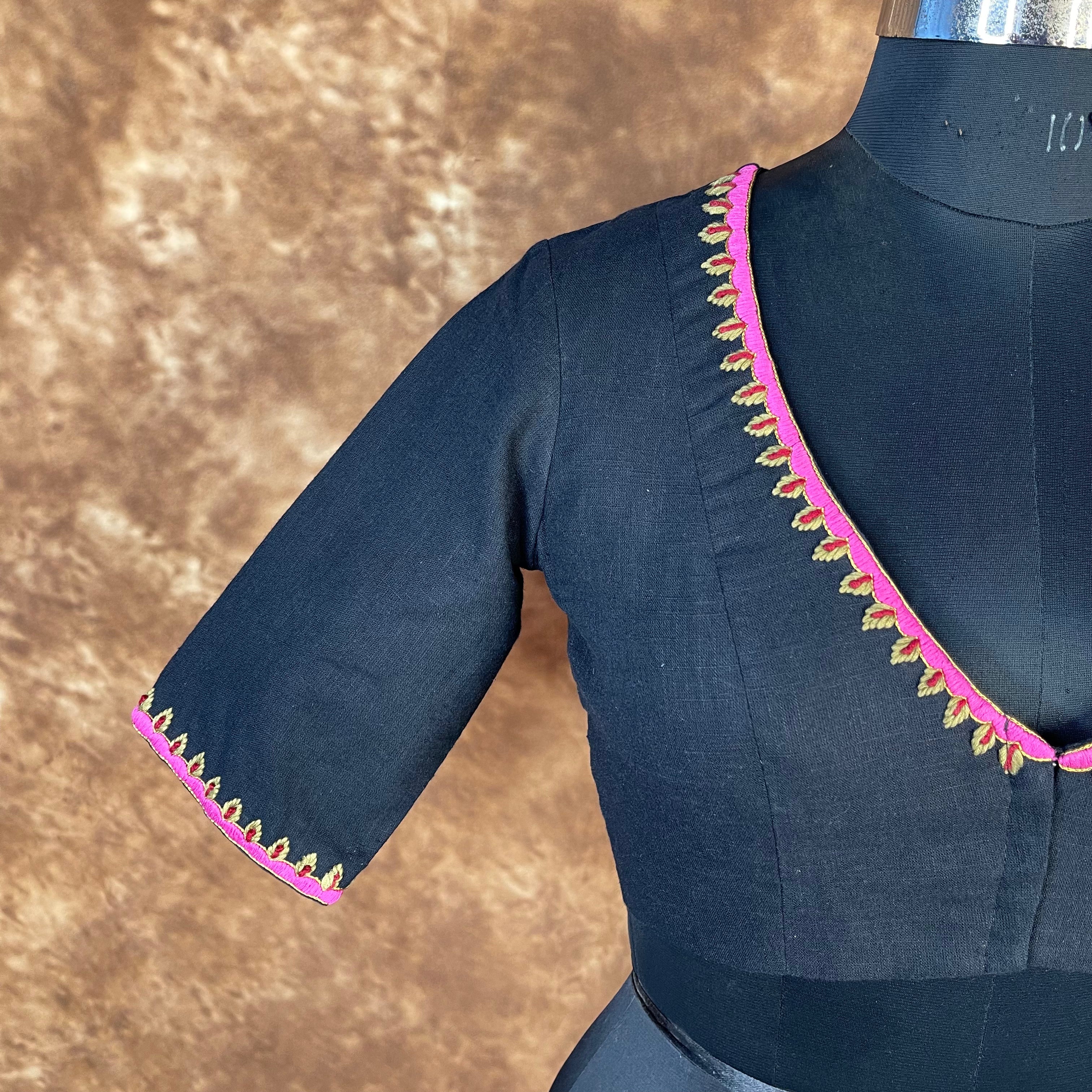 Vivaciously Vibrant Black Coloured Slub Cotton Ready to Wear Blouse - kapda Tailor