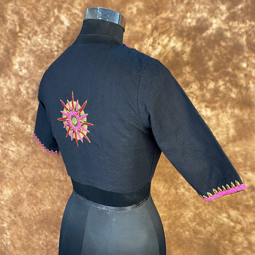 Vivaciously Vibrant Black Coloured Slub Cotton Ready to Wear Blouse - kapda Tailor