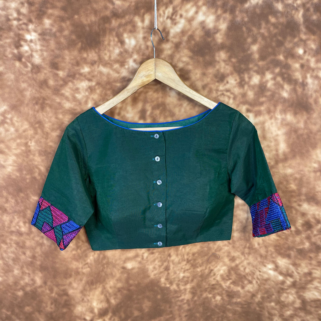 Hari Bhari Zindagi Green Coloured Chanderi Ready to Wear Blouse - kapda Tailor
