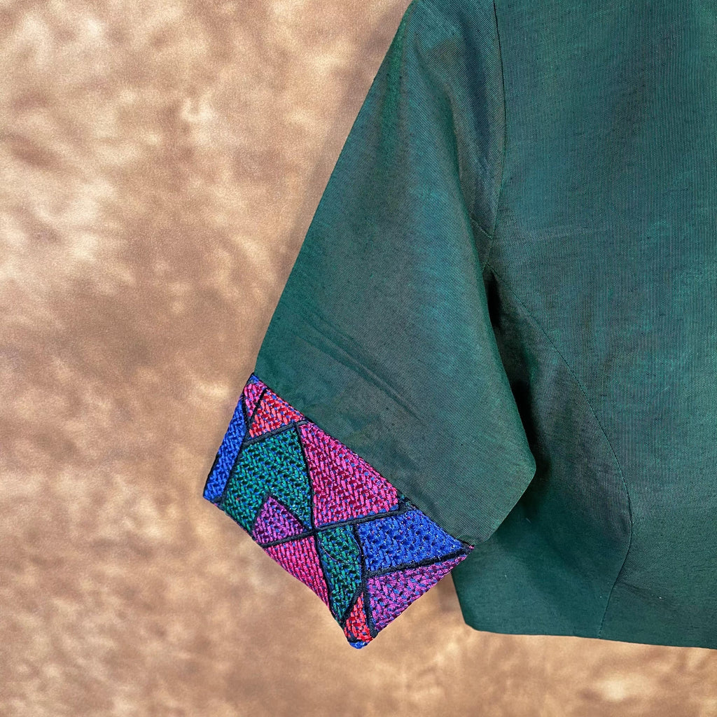 Hari Bhari Zindagi Green Coloured Chanderi Ready to Wear Blouse - kapda Tailor