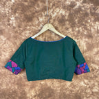 Hari Bhari Zindagi Green Coloured Chanderi Ready to Wear Blouse - kapda Tailor