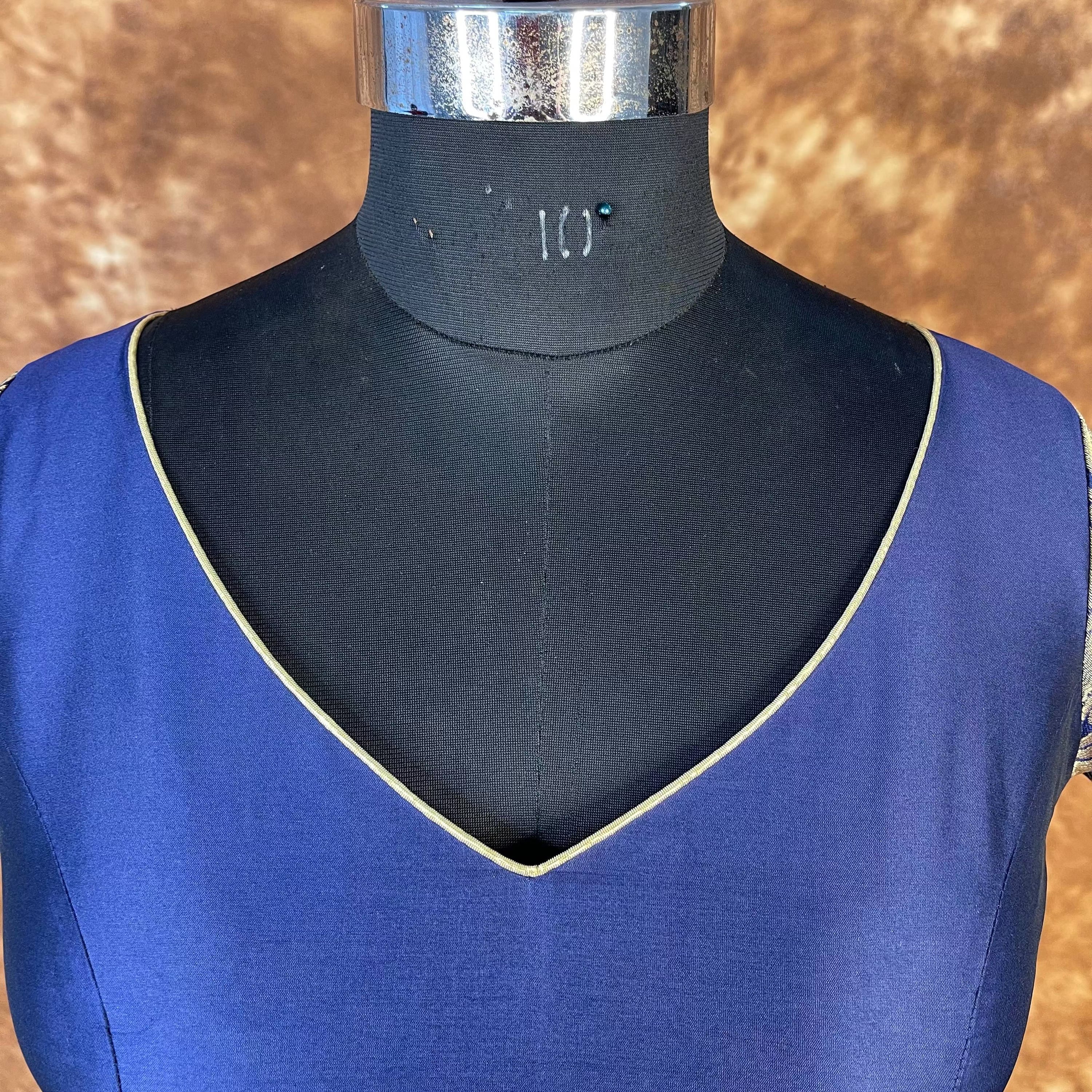 Trypan Blue Blue Coloured Silk / Broket Ready to Wear Blouse - kapda Tailor