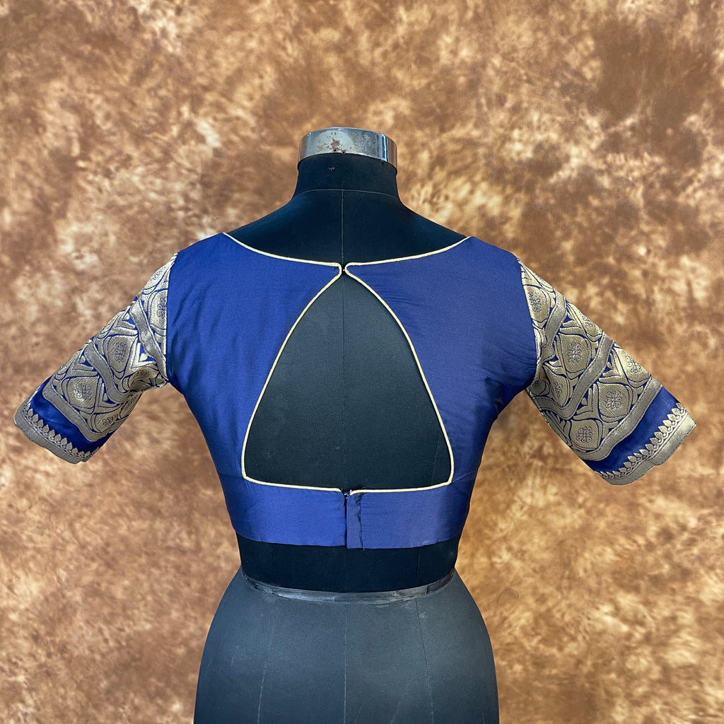 Trypan Blue Blue Coloured Silk / Broket Ready to Wear Blouse - kapda Tailor
