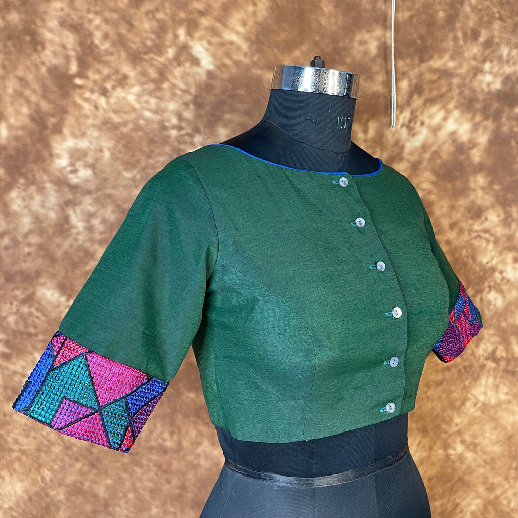 Hari Bhari Zindagi Green Coloured Chanderi Ready to Wear Blouse - kapda Tailor