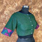 Hari Bhari Zindagi Green Coloured Chanderi Ready to Wear Blouse - kapda Tailor