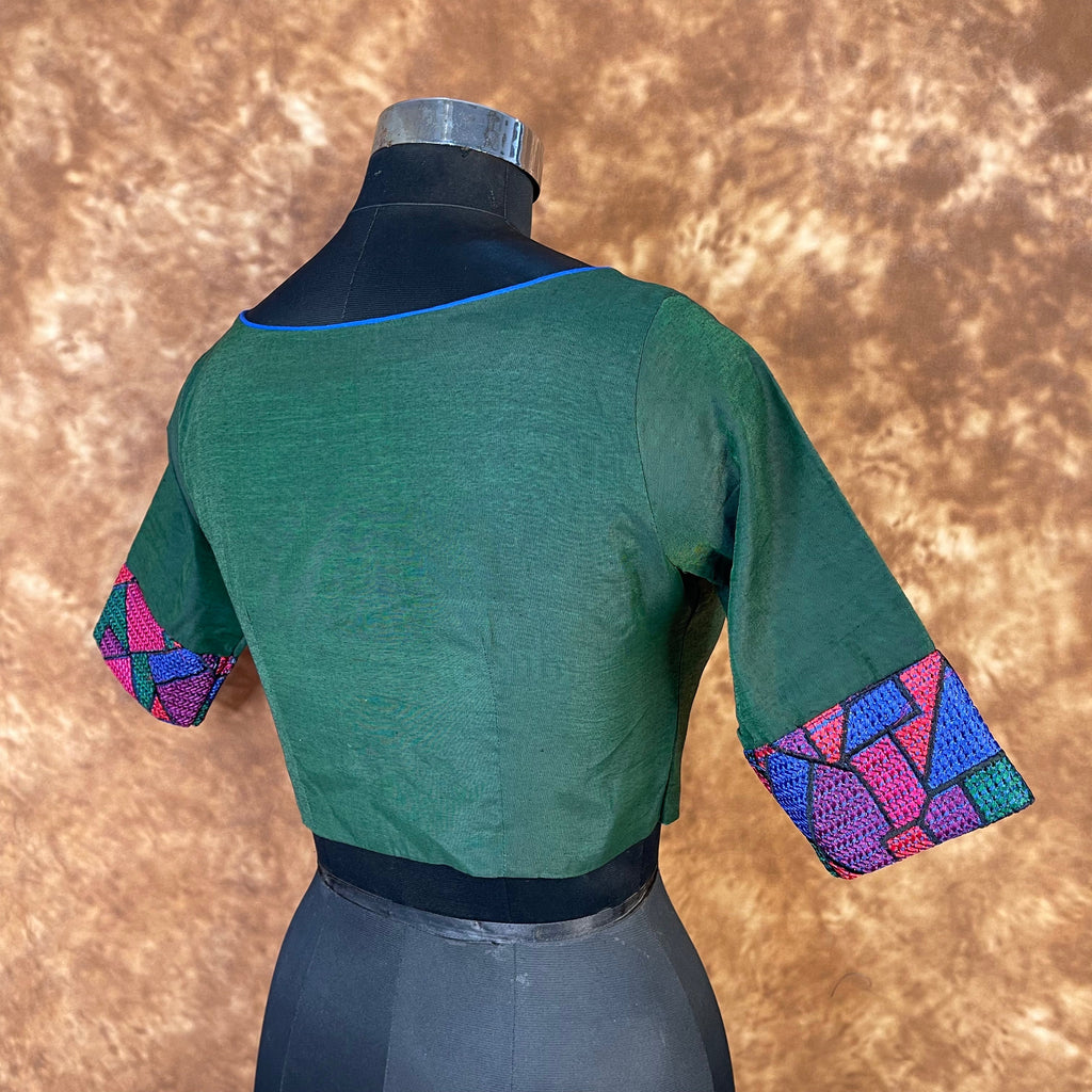 Hari Bhari Zindagi Green Coloured Chanderi Ready to Wear Blouse - kapda Tailor