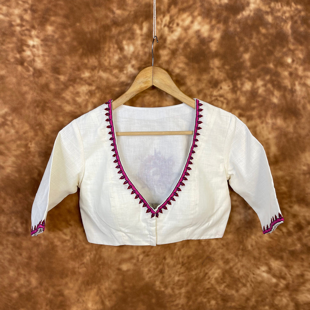 Jumaani Jashn Off White Coloured Slub Cotton Ready to Wear Blouse - kapda Tailor