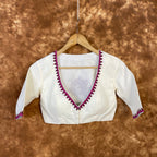 Jumaani Jashn Off White Coloured Slub Cotton Ready to Wear Blouse - kapda Tailor