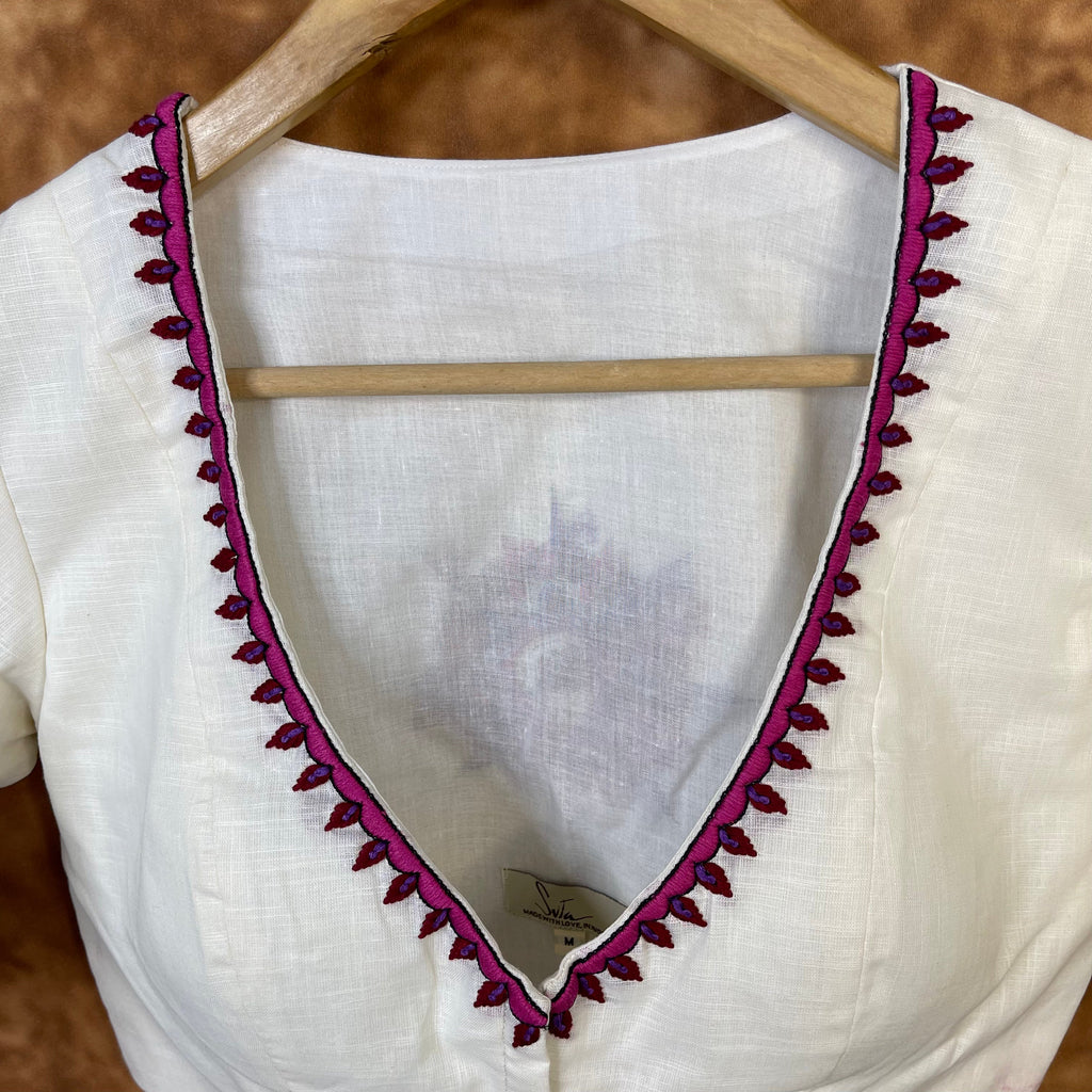 Jumaani Jashn Off White Coloured Slub Cotton Ready to Wear Blouse - kapda Tailor