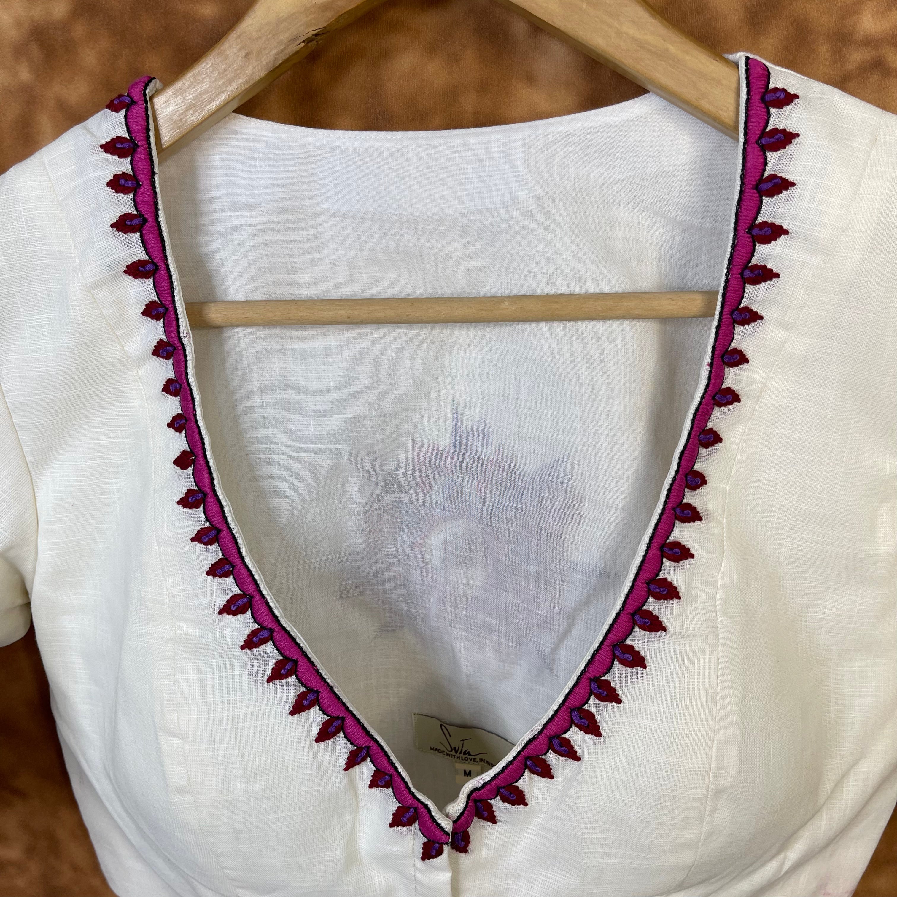 Jumaani Jashn Off White Coloured Slub Cotton Ready to Wear Blouse - kapda Tailor