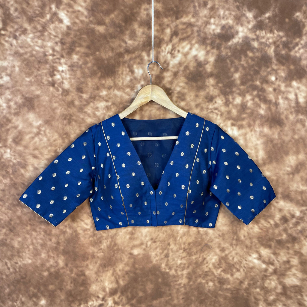 Coral Jari Buta Blue Coloured Silk With Zari Buta Ready to Wear Blouse - kapda Tailor