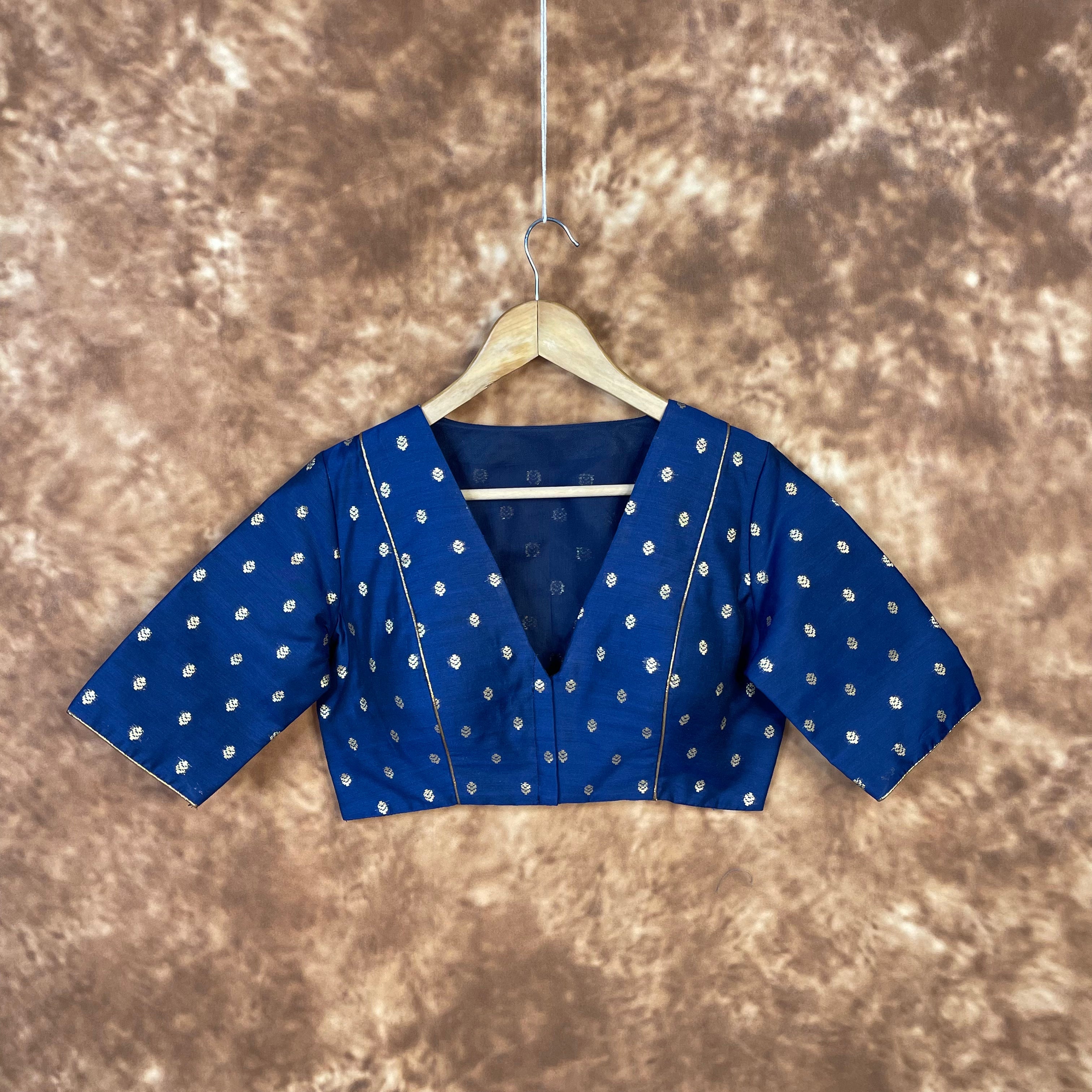 Coral Jari Buta Blue Coloured Silk With Zari Buta Ready to Wear Blouse - kapda Tailor