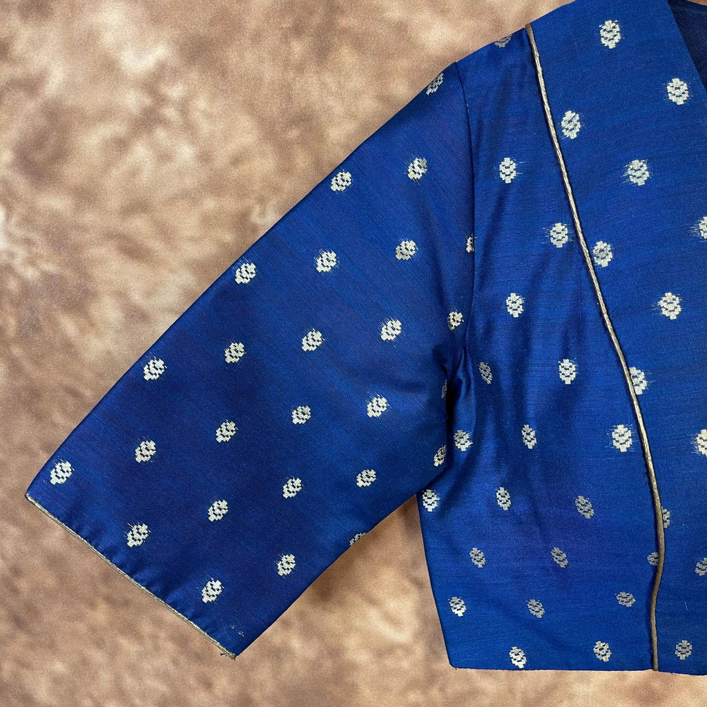 Coral Jari Buta Blue Coloured Silk With Zari Buta Ready to Wear Blouse - kapda Tailor