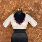 Jumaani Jashn Off White Coloured Slub Cotton Ready to Wear Blouse - kapda Tailor