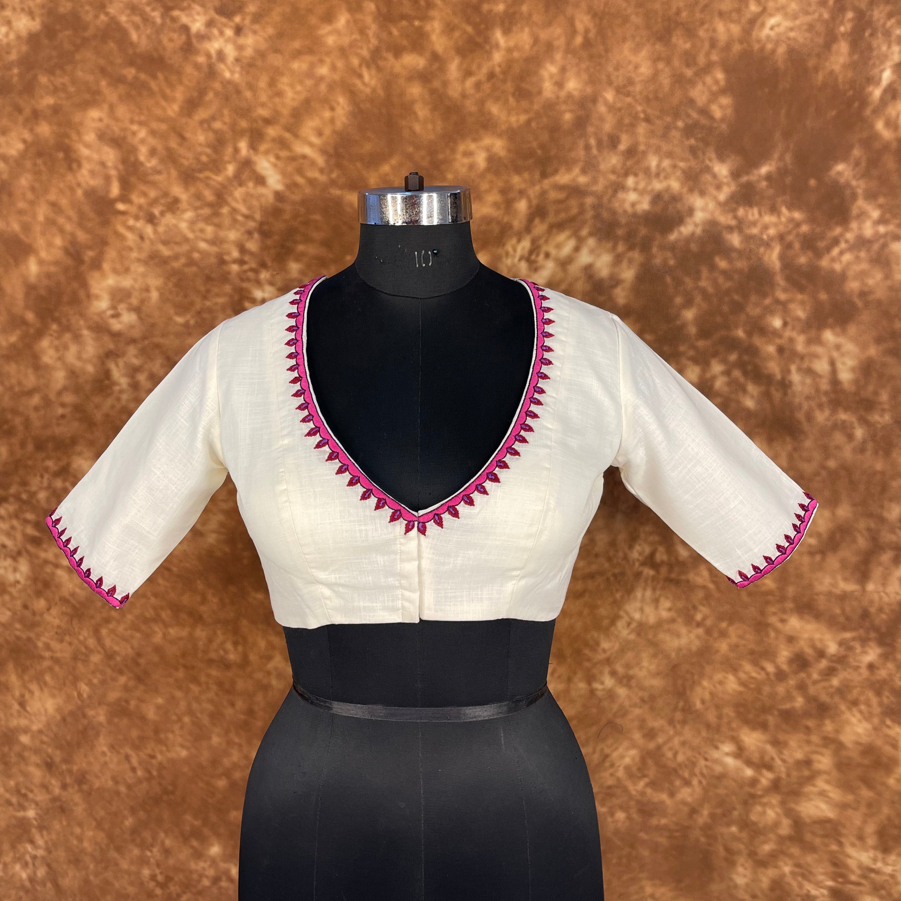 Jumaani Jashn Off White Coloured Slub Cotton Ready to Wear Blouse - kapda Tailor