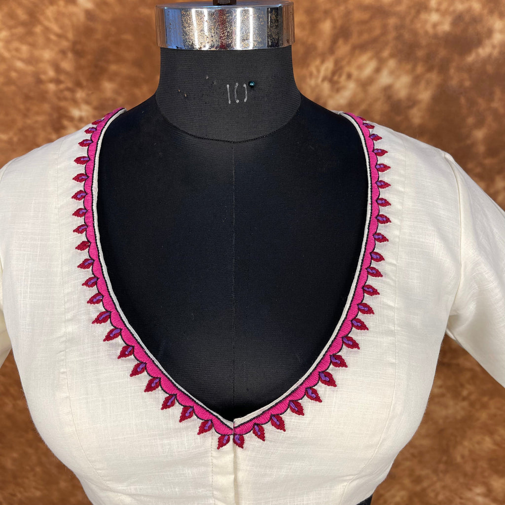 Jumaani Jashn Off White Coloured Slub Cotton Ready to Wear Blouse - kapda Tailor