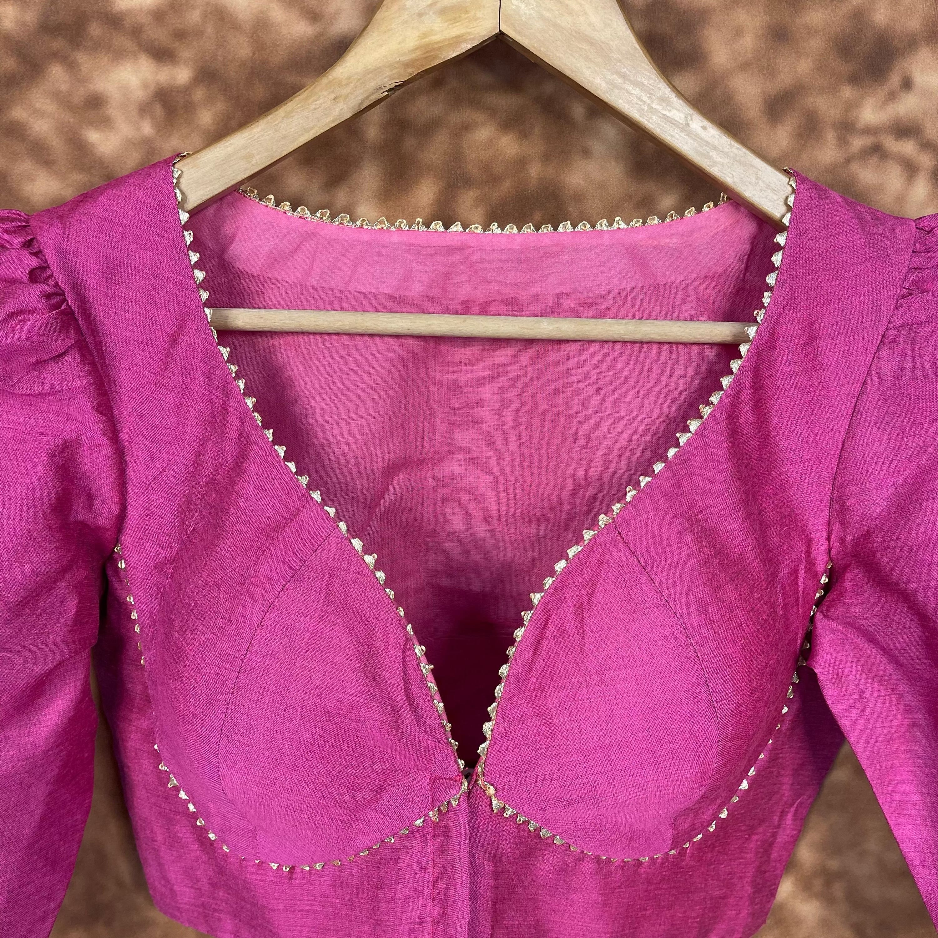 Punchy Pink Pink Coloured Chanderi Silk Ready to Wear Blouse - kapda Tailor