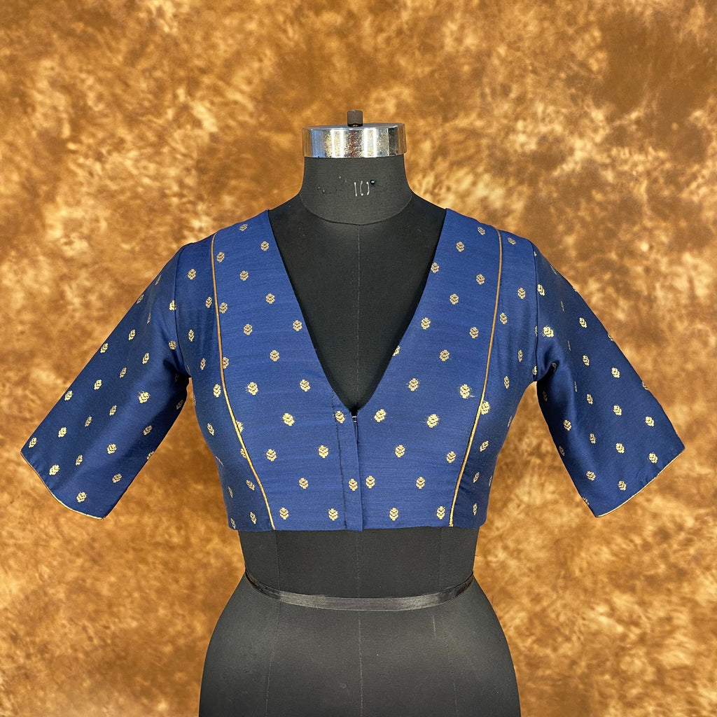 Coral Jari Buta Blue Coloured Silk With Zari Buta Ready to Wear Blouse - kapda Tailor