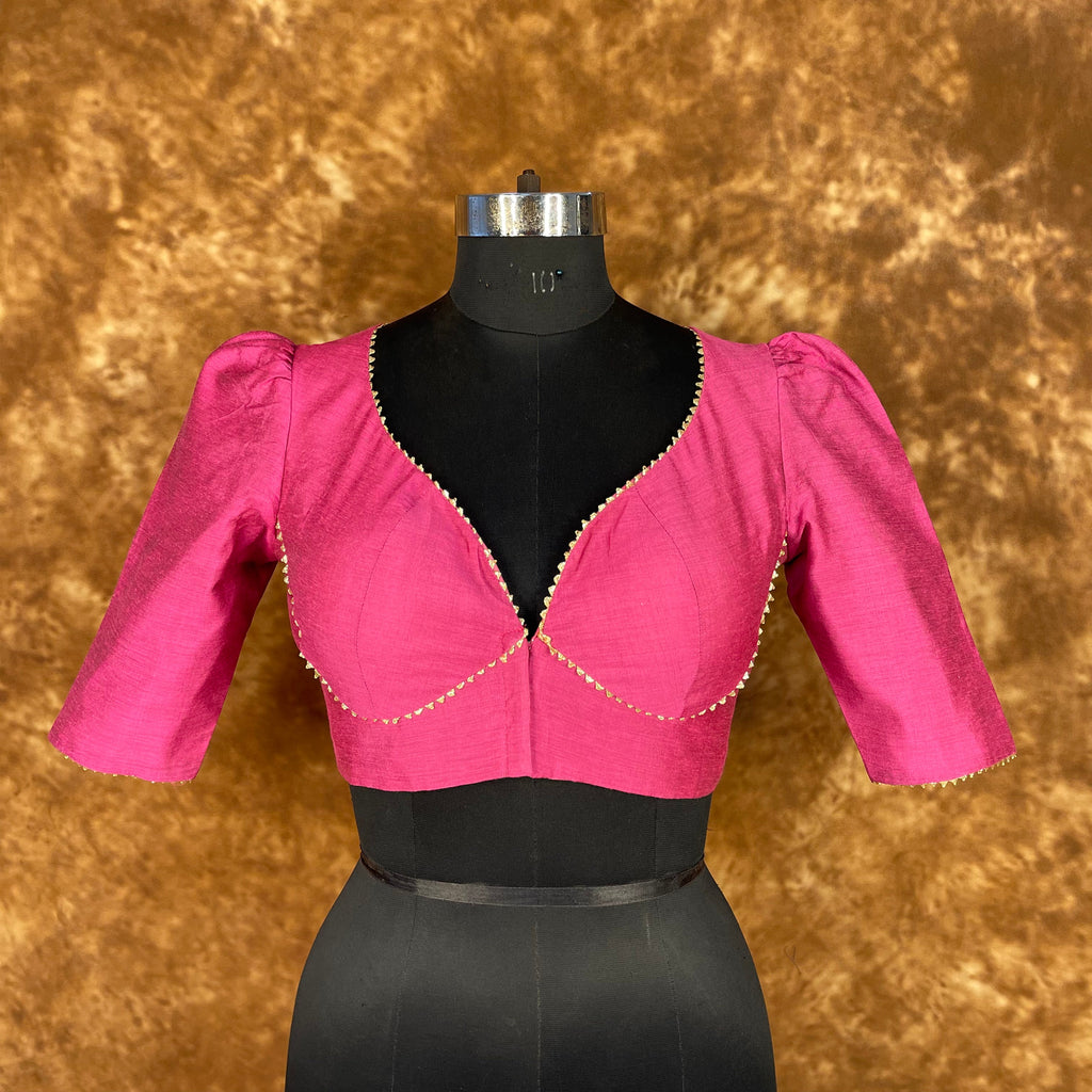 Punchy Pink Pink Coloured Chanderi Silk Ready to Wear Blouse - kapda Tailor