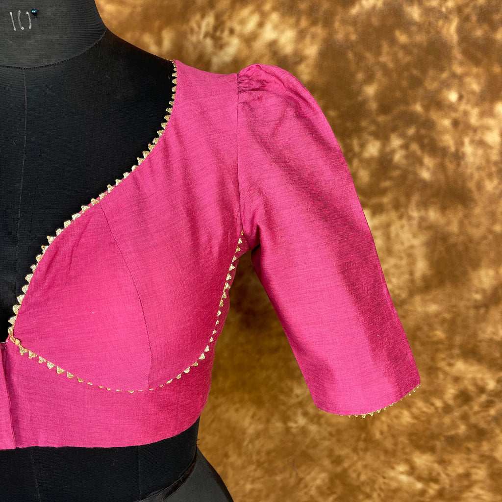 Punchy Pink Pink Coloured Chanderi Silk Ready to Wear Blouse - kapda Tailor
