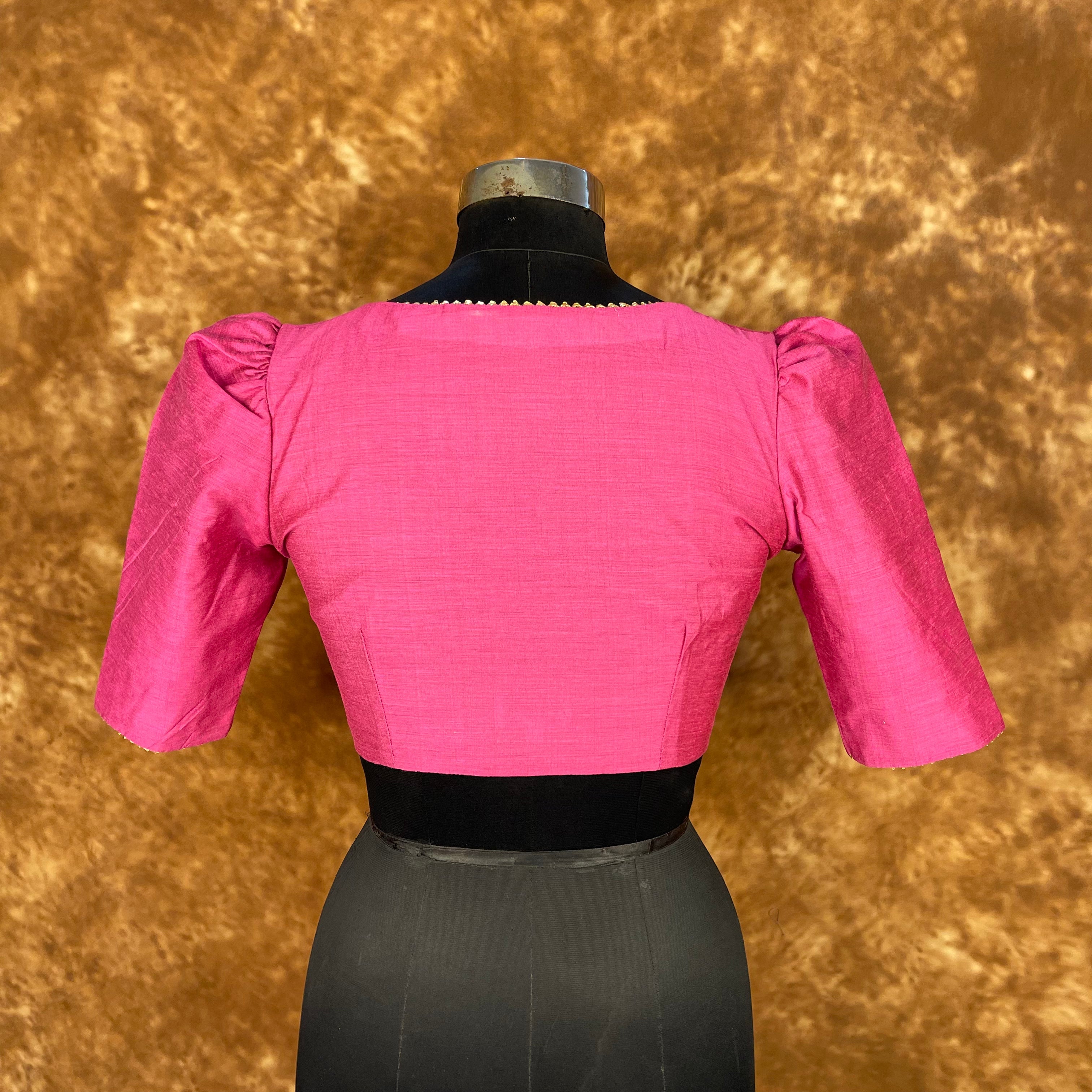 Punchy Pink Pink Coloured Chanderi Silk Ready to Wear Blouse - kapda Tailor