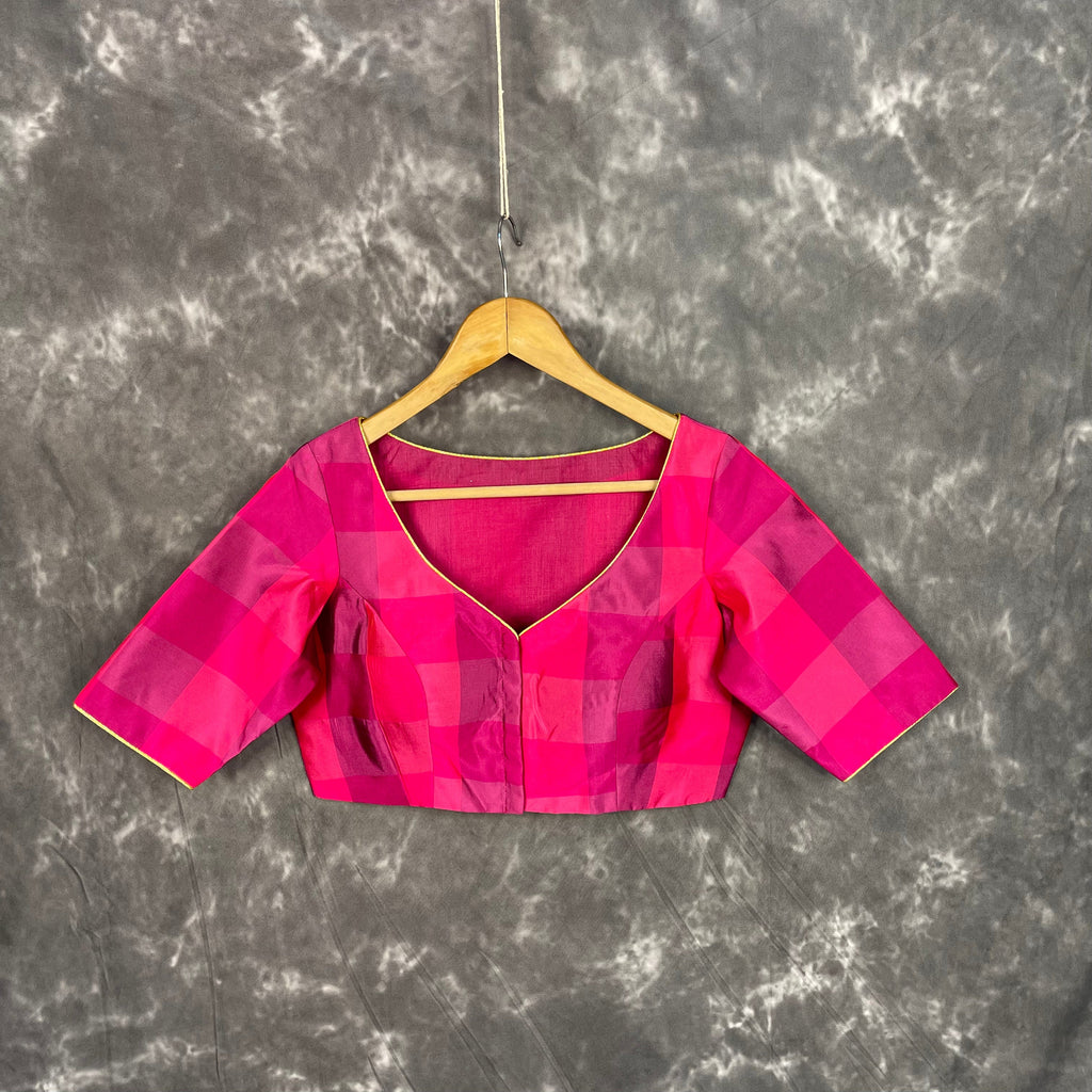 Piped Pleasure Rani Pink Coloured Silk Ready to Wear Blouse - kapda Tailor