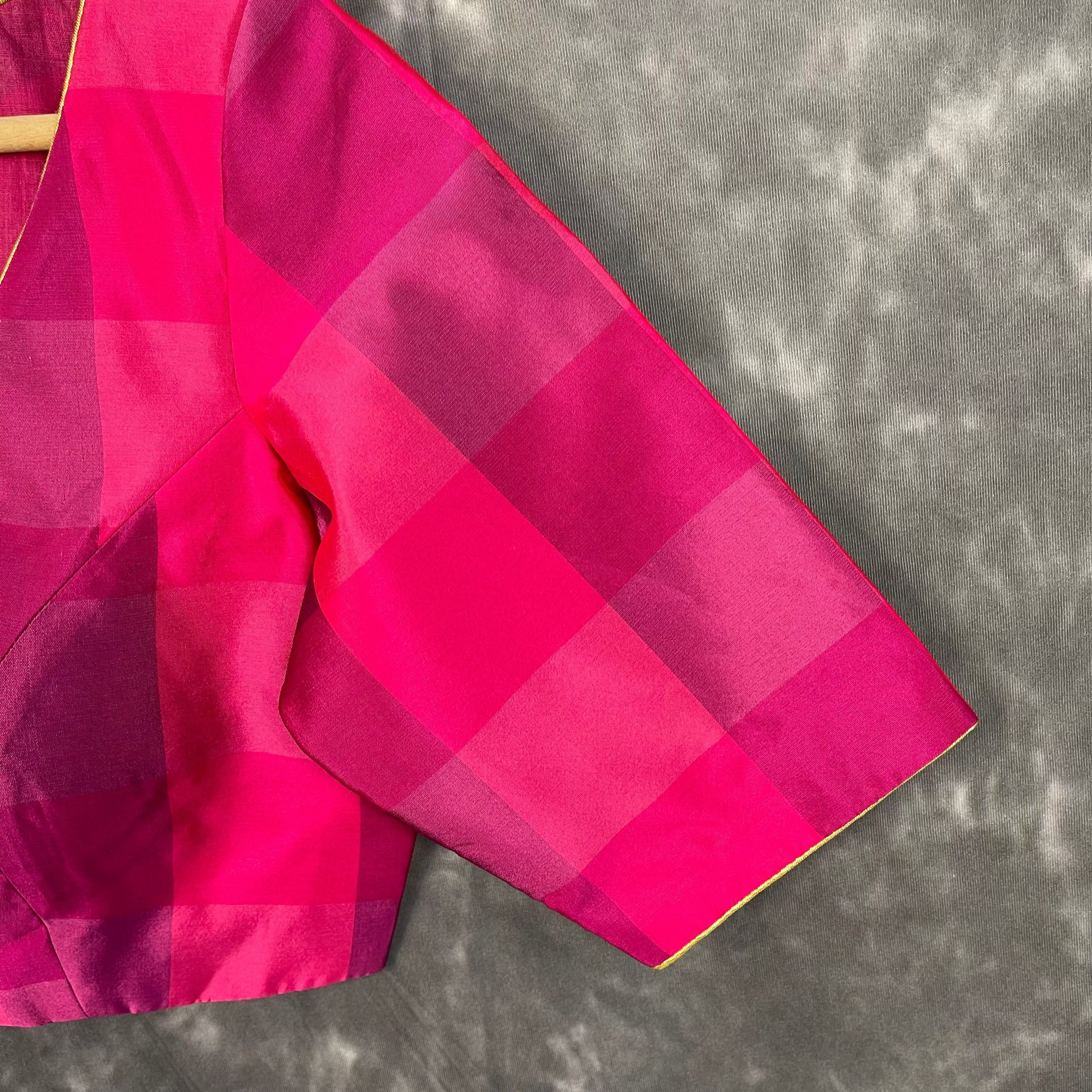 Piped Pleasure Rani Pink Coloured Silk Ready to Wear Blouse - kapda Tailor