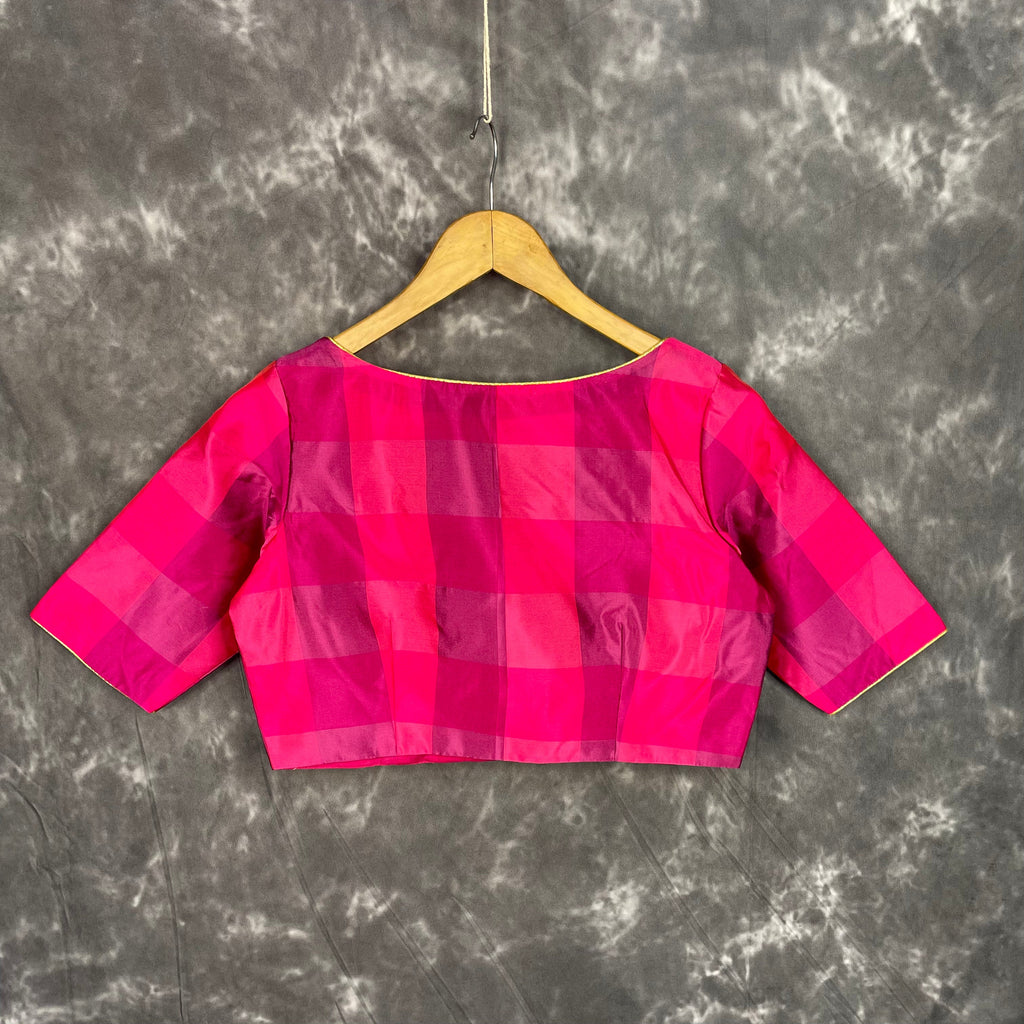 Piped Pleasure Rani Pink Coloured Silk Ready to Wear Blouse - kapda Tailor