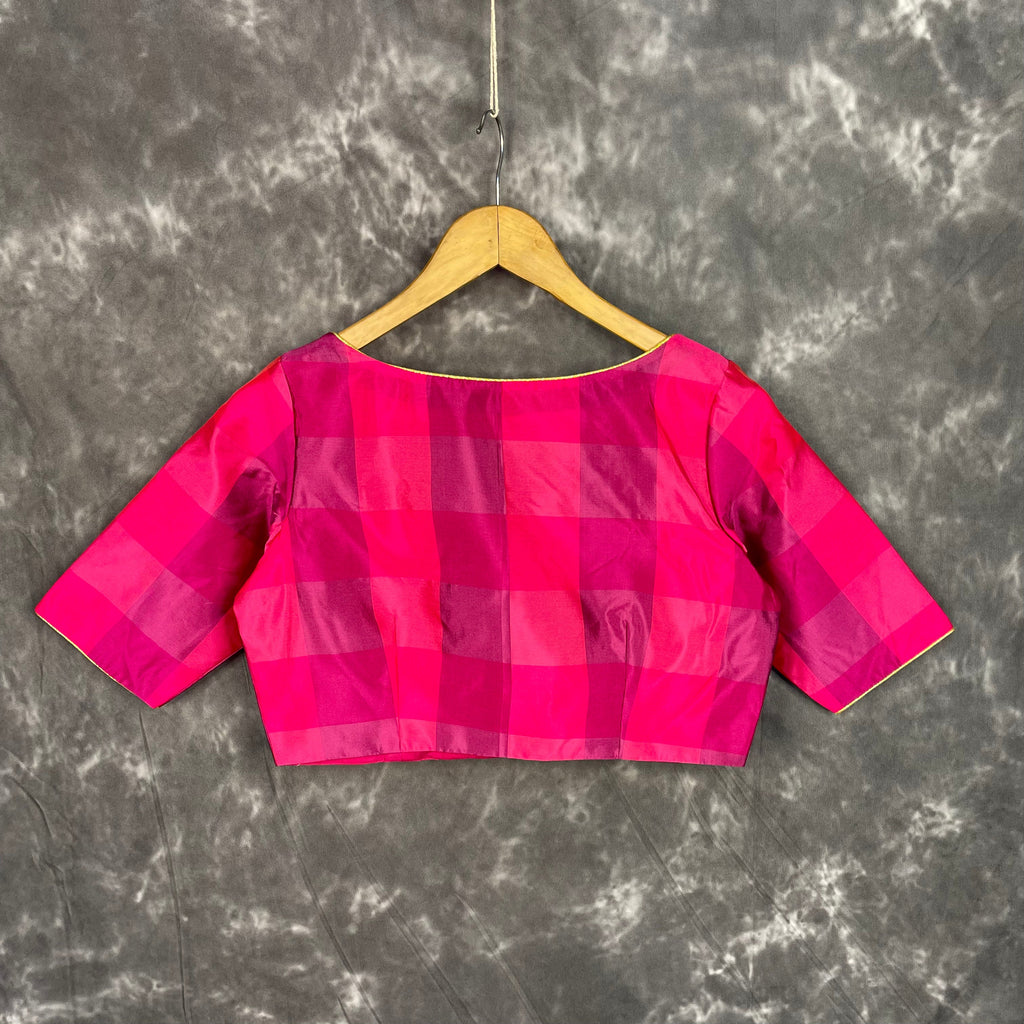Piped Pleasure Rani Pink Coloured Silk Ready to Wear Blouse - kapda Tailor