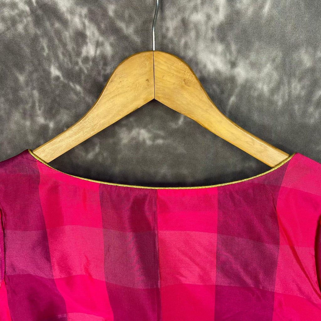 Piped Pleasure Rani Pink Coloured Silk Ready to Wear Blouse - kapda Tailor
