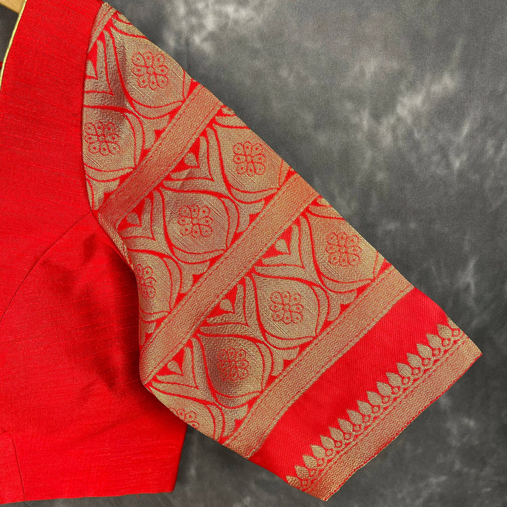 Suhaagan ki Laali Red Coloured Silk /Brocket Ready to Wear Blouse - kapda Tailor