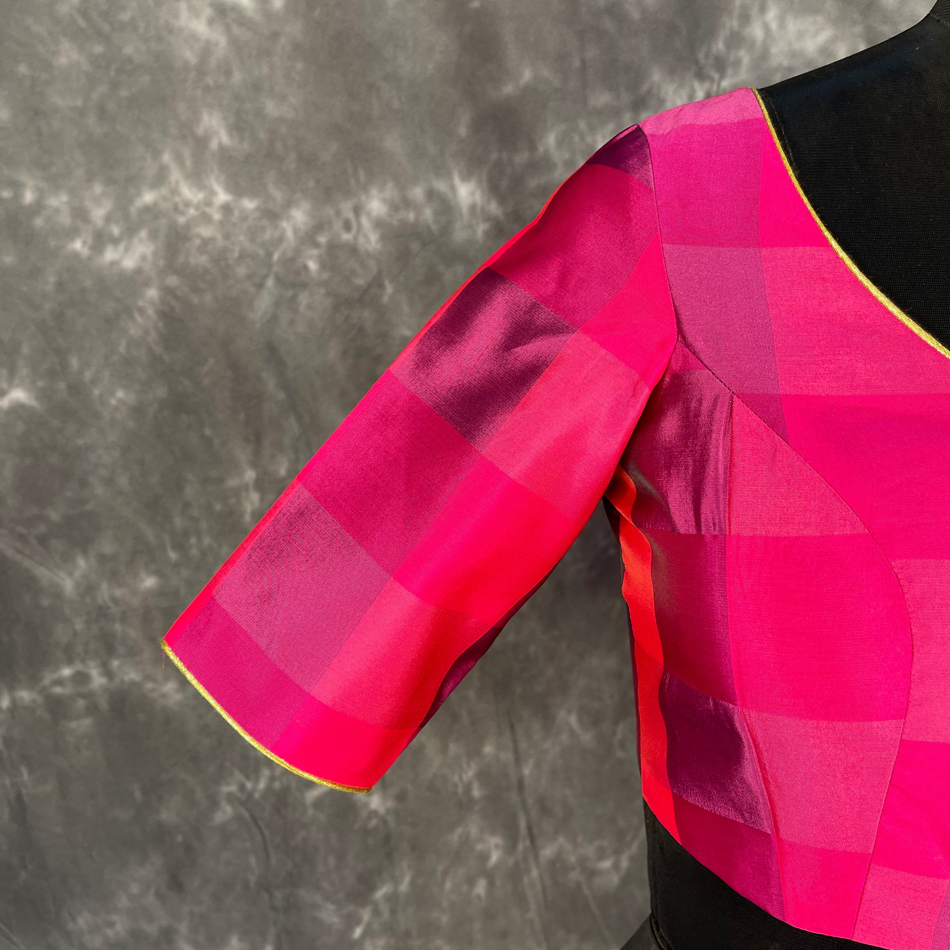 Piped Pleasure Rani Pink Coloured Silk Ready to Wear Blouse - kapda Tailor