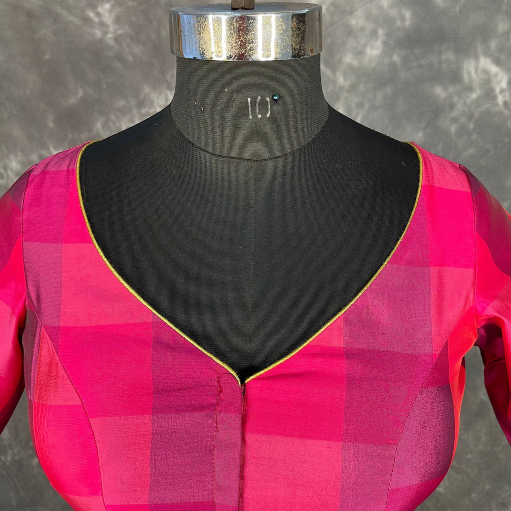 Piped Pleasure Rani Pink Coloured Silk Ready to Wear Blouse - kapda Tailor