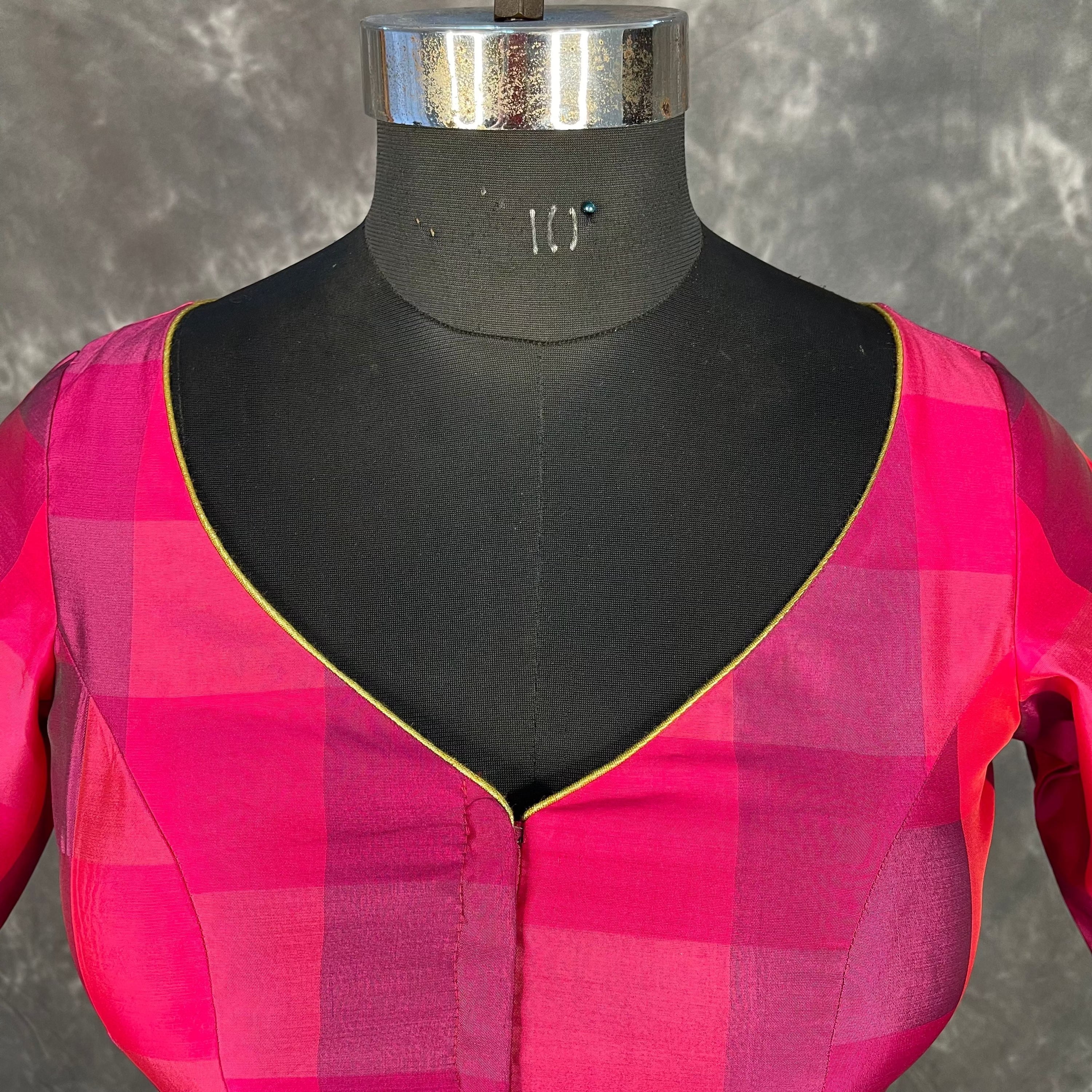 Piped Pleasure Rani Pink Coloured Silk Ready to Wear Blouse - kapda Tailor