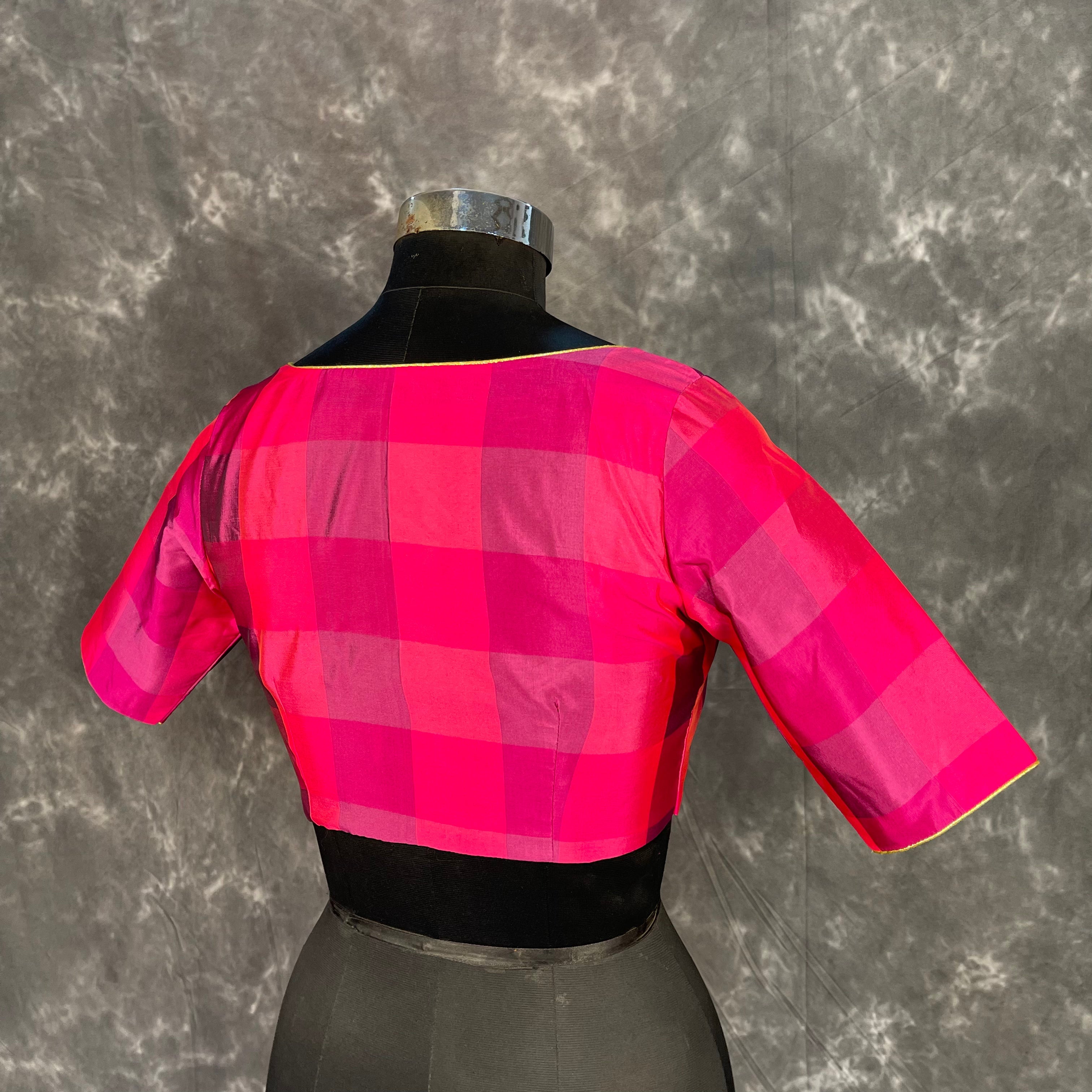 Piped Pleasure Rani Pink Coloured Silk Ready to Wear Blouse - kapda Tailor