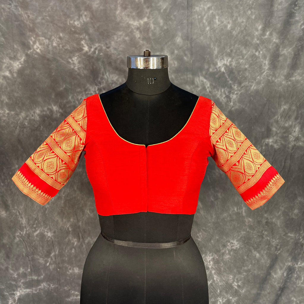 Suhaagan ki Laali Red Coloured Silk /Brocket Ready to Wear Blouse - kapda Tailor