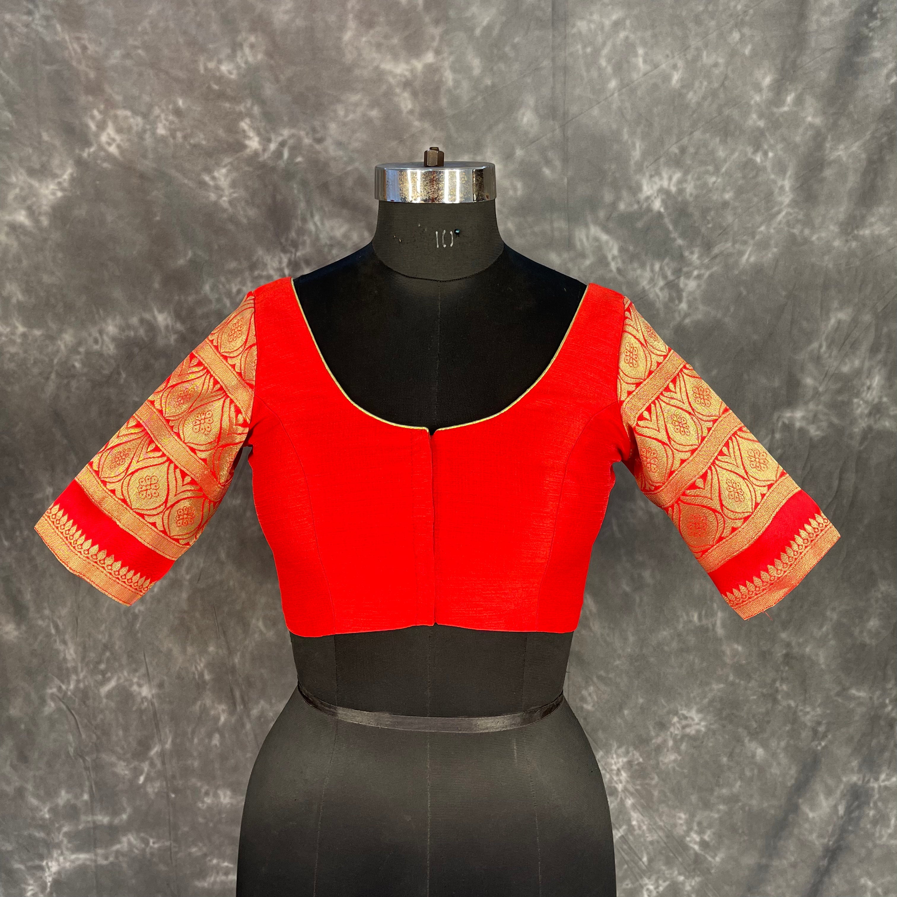 Suhaagan ki Laali Red Coloured Silk /Brocket Ready to Wear Blouse - kapda Tailor