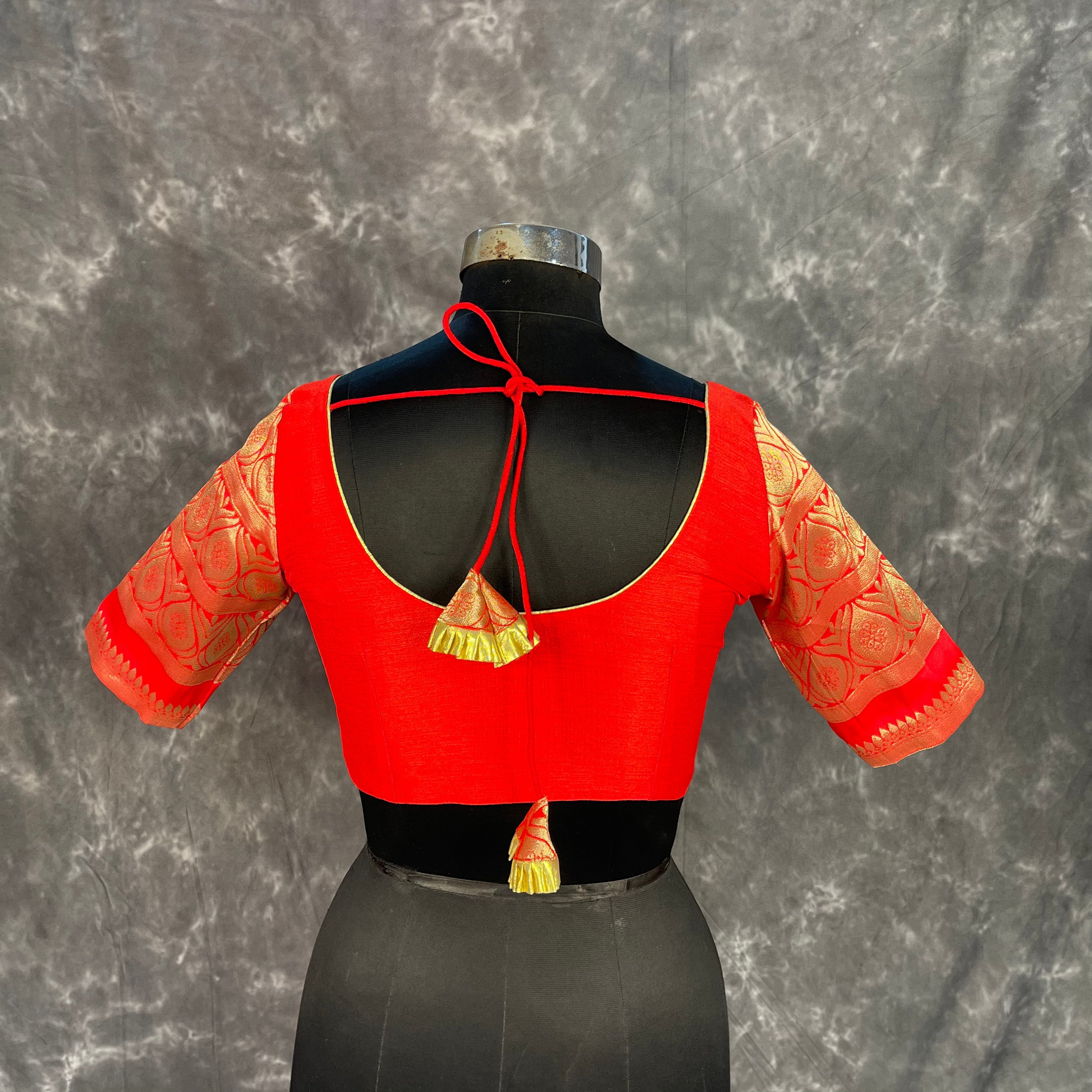 Suhaagan ki Laali Red Coloured Silk /Brocket Ready to Wear Blouse - kapda Tailor